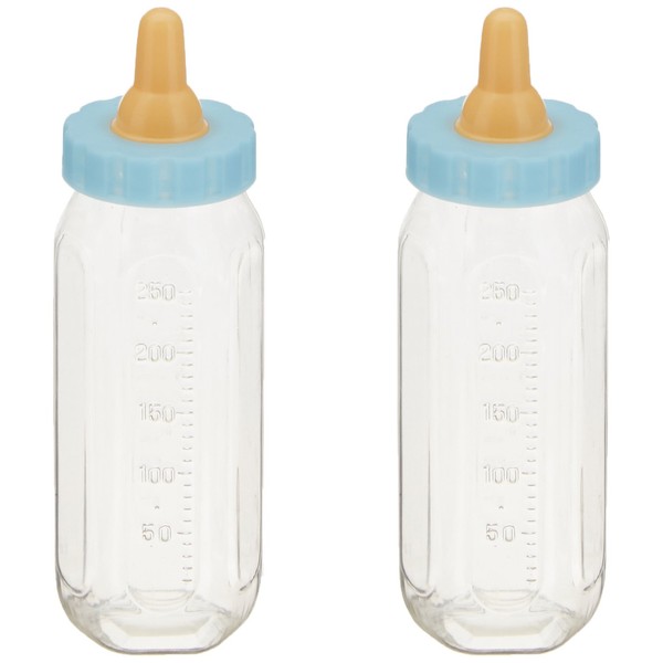 5" Plastic Fillable Blue Baby Bottle Boy Baby Shower Favors, 2ct