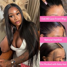 WZOWZO 13x6 Human Hair Lace Front Wigs 180% Density Straight Human Hair Wigs with Baby Hair 13x6 HD Lace Front Wigs Human Hair Pre Plucked for Women Gluless Frontal Wigs Human Hair 26 Inch