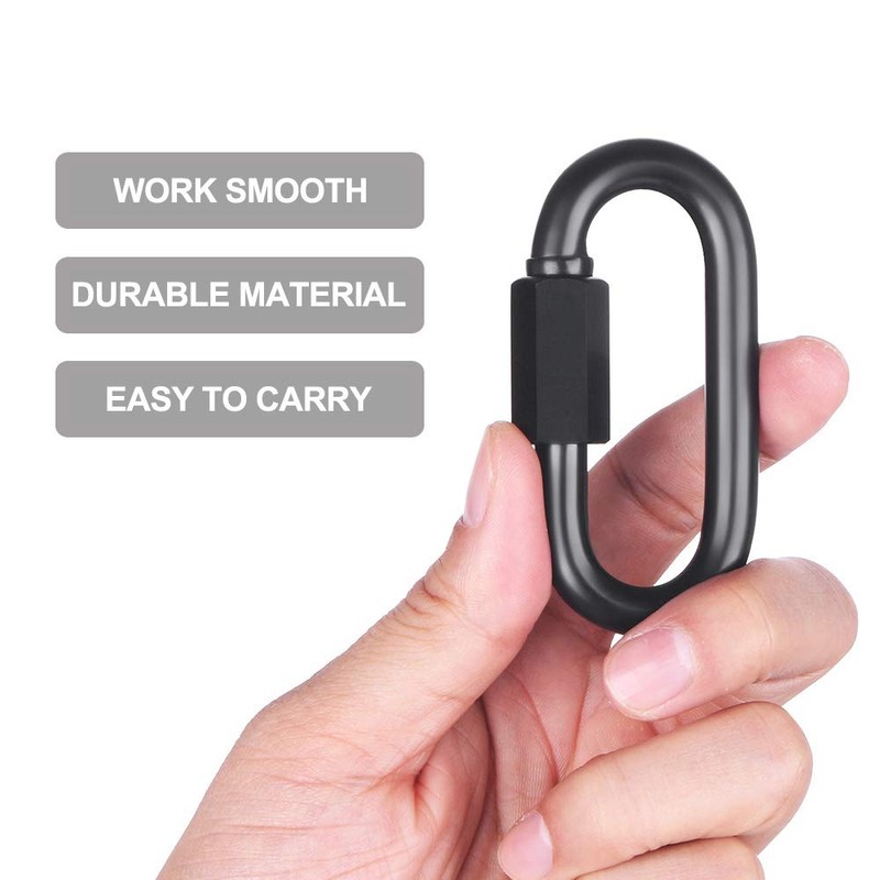 BEWISHOME D Shape Locking Carabiner,Black Quick Links,Durable Chain Links,Heavy Duty