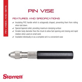 Starrett Pin Vise with Insulated, Octagonal Handles, Smaller Body Diameter, and Special Tapered Collet for Maximum Clamping Surface - .050-.125" Range - 166C