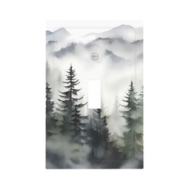 Rustic Misty Forest Tree 1 Gang Single Toggle Decorative Light Switch Cover Mountain Landscape Electrical Wall Plates Receptacle Switchplate Faceplates for Bathroom Bedroom