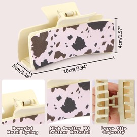 Western Hair Clips, BENOSPACE 3pcs Large Leather Hair Clip Claw for Women Retro Sunflower Cattle Cow Print Square Claw Clips Western Style Cowgirl Stuff Gift Cowhide Hair Accessories Big Hairgrips
