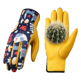 Bamllum Leather Gardening Gloves for Women - Working Gloves for Weeding, Digging, Planting, Raking and Pruning (Bird Pattern)