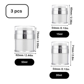 Empty Airless Cosmetic Container Airless Pump Jar Bottle Moisturizer Dispenser Portable Lotion Cream Jars Vacuum Bottle Refillable Vacuum Cosmetic Travel Acrylic Make Up Sample Containers with Pump for Creams Lotions (15/30/50ml, White)