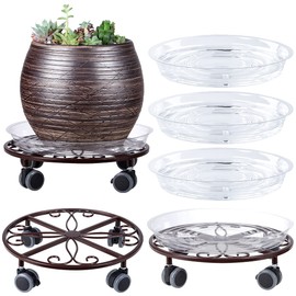 3 Pack Plant Caddy with Wheels Heavy Duty 11.8 Inches Metal Plant Stand with Wheels Plant Dolly Rolling Plant Stand Plant Roller with Casters for Indoor and Outdoor (3, Bronze)