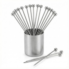 15PCS Stainless Steel Cocktail Picks, Reusable Martini Picks for Bloody Mary Garnish, Metal Drink Skewers for Appetizers, Olives, Fruit, Sandwiches & BBQ Snacks, 4.33 in