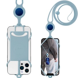BONE Crossbody Phone Tie 3, Cell Phone Strap with Card Slot & Pocket, Adjustable Silicone Lanyard, Universal Shoulder Phone Holder Compatible with Most Smartphones (Morandi Blue - Card Holder)