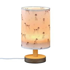 YYZZH Table Lamp Cute Dog German Shorthaired Pointer Pattern Nightstand Lamp with Wood Base Fabric Lamp Shade Bedside Desk Lamp for Living Room Bedroom Kids Room Office