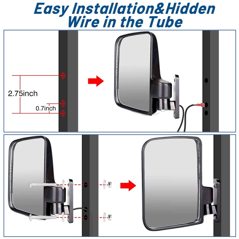 Golf Cart Side Mirrors with Turn Signal Light Golf Cart