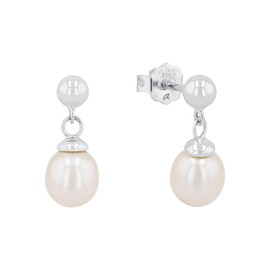 Amor 9962945 Women's Earrings 925 Sterling Silver with Freshwater Cultured Pearl 1.5 cm White Comes in Jewellery Gift Box, Silver, None