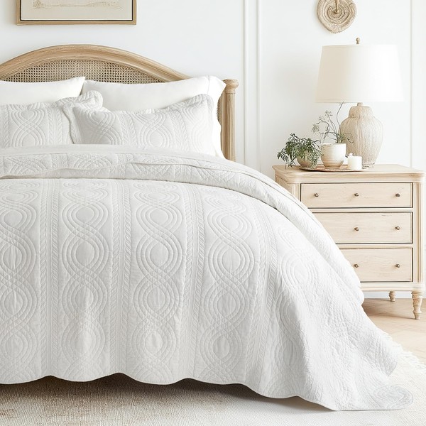 EVERGRACE Cotton Scallop Quilt Set, King Size 3 Piece Set