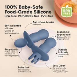 KeaBabies Juego de 4 cucharas de silicona para bebé y tenedor para bebé, cuchara para bebé, accesorio BLW para bebés de 6 a 12 meses, cubiertos para bebés de 6 a 12 meses, cubiertos para bebés de 6 a