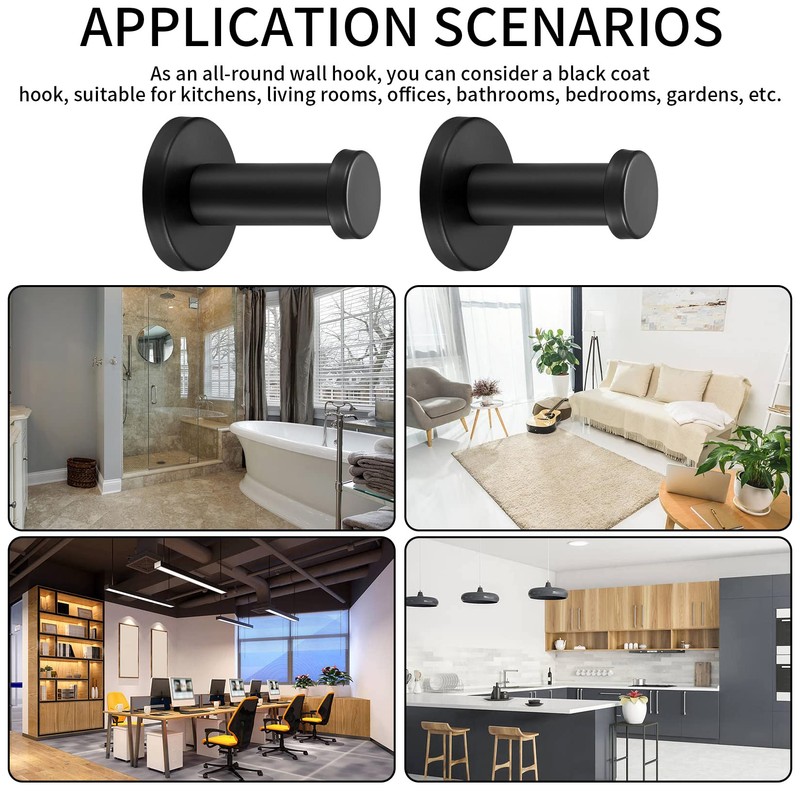 4 Pcs Round Black Coat Hooks, Stainless Steel Towel Hooks,