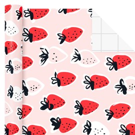 WRAPAHOLIC Strawberry Wrapping Paper Roll - Mini Roll - 17 Inch x 16.5 Feet - Sweet Strawberry Fruits Wrapping Paper for Summer, Birthday, Wedding, Baby Shower