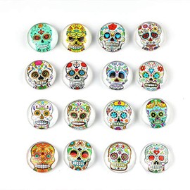 Colourful Skull Refrigerator Magnet Party Set of 16 Pack 3D Round Face For Silver Fridge Office Dry Erase Board Stainless Steel Door Freezer Whiteboard Cabinet Magnetic Great Fun for Ad