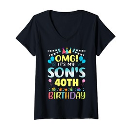 Womens OMG It's My Son's 40th Birthday Sweet 40 Years Old V-Neck T-Shirt