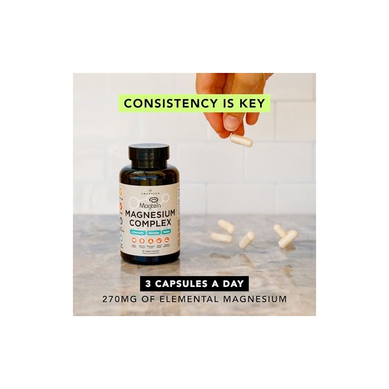 Amandean Magnesium Threonate Complex Glycinate Malate Supplement Veggie Capsules High