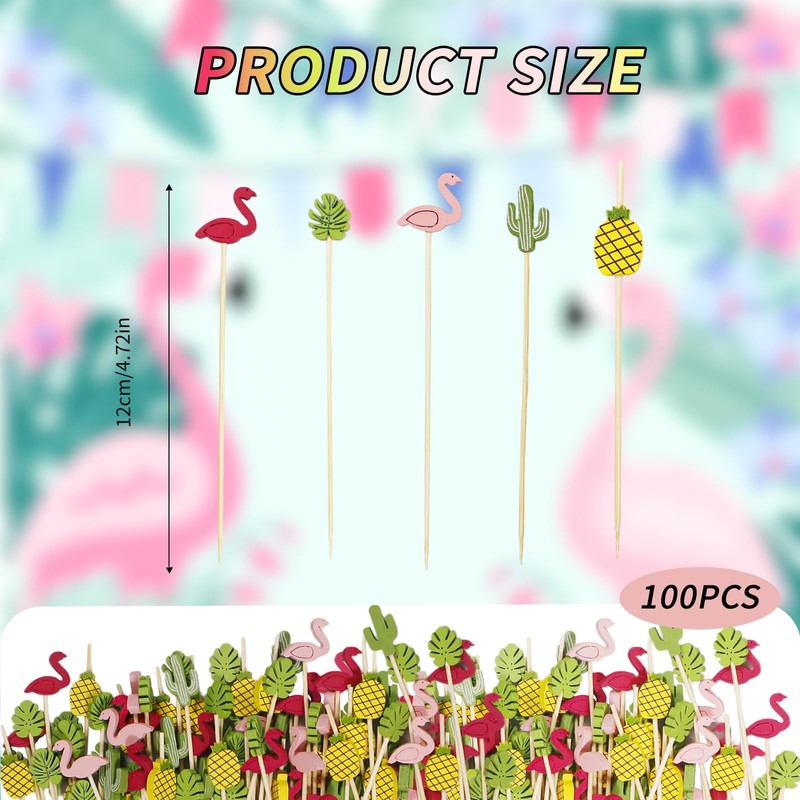 100 Bamboo Cocktail Sticks, Decorative Cactus Picks and Party Drinks,