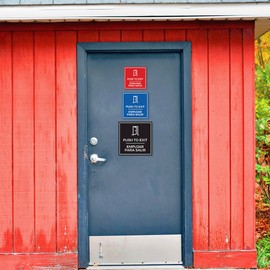 Signs ByLITA Square Push To Exit Door or Wall Sign | Spanish Bilingual Business And Office Signs (Red) - Small