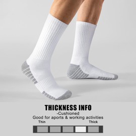 MUQU Mens White Crew Socks - Cushioned Sports Athletic Socks For Walking Hiking Running 6 Pairs