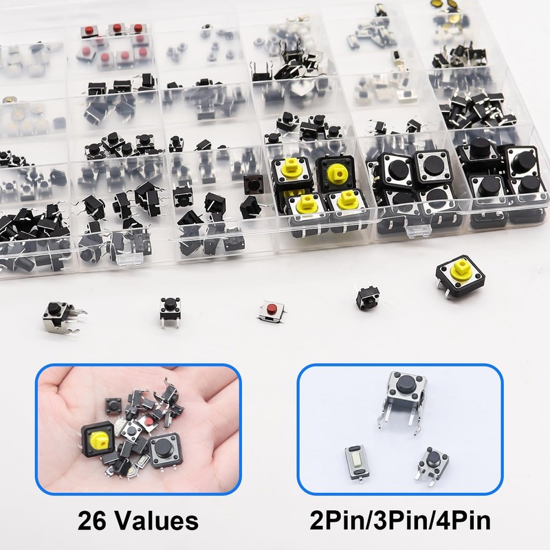 TWTADE 260Pcs Micro Momentary Tactile Push Button Switch 26 Values