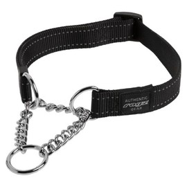 Rogz Utility Medium 5/8-Inch Reflective Snake Obedience Half-Check Dog Collar, Black