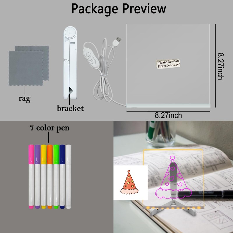 ASEAZ DIY Erasable Transparent Board LED Night Light 8.27 *