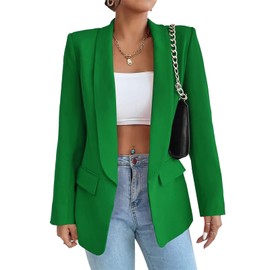 KateModa Womens Casual Blazer Long Sleeve Open Front Shawl Collar Slim Jacket Fashion Spring Fall Blazer Jacket Work Office Green XL