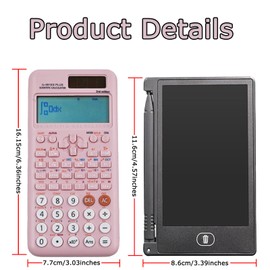 FC-991ES Plus 2nd Edition Engineering Scientific Calculator with Solar Power with 4.4 Inch LCD Erasable Writing Tablet, Math Calculator with 417 Function with Notepad for School, Office(Pink)