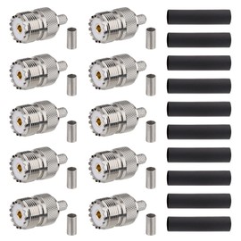 MOOKEERF 10 Pack SO239 Crimp Connectors SO-239 UHF Female Plug Crimp Coax Connector Adapter PL259 RF Connector for RG58/RG142/RG400/LMR195/KSR195/3D-FB Cable