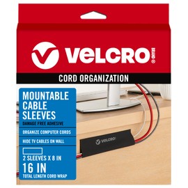 VELCRO Brand VELCRO Brand Mountable Cable Sleeve | Cord Management Mounts on Walls, Desk or Entertainment Center | Removable Adhesive is Damage Free | 8in Black, 2pk, 8in - 2Pk