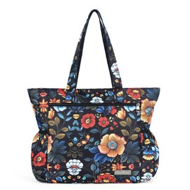 CLOUDMUSIC Shoulder Tote Bag For Women Fashion Multi-functional Bag Daily Shopping Travelling Sports Fitting Hiking(Colourful Flowers In Black)