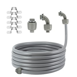 Liquid Tight Flexible Conduit and Connector Kit,Flexible non-metallic Liquid Tight Electrical Conduit Kit,Waterproof Nonmetallic Electrical Wiring conduit,with 2Straight/2Angle Fitting/5Clamp
