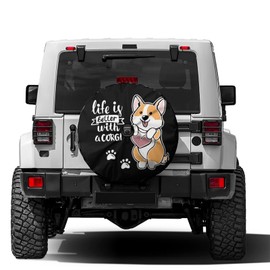 Delerain Spare Tire Cover with Backup Camera Hole Cute Welsh Corgi Wheel Covers Waterproof Dust-Proof UV Sun Universal Fit for RV Trailer RV SUV Truck and Many Vehicle (17 Inch for Diameter 31"-33")