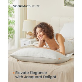 SONGMICS HOME Bed Pillows Queen Size Set of 2, Down Alternative Hotel Pillow, 20 x 30 Inches, Skin Friendly Viscose Cover, for Back, Stomach, Side Sleepers, Machine Washable, Cloud White UTBP032W01