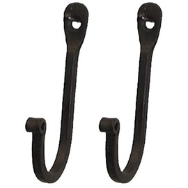 Single Prong Wrought Iron Hooks, Vintage Hand Forged Iron Classic Hook Set – Rustic Curved Metal Fasteners – Decorative Colonial Wall Décor by The Metal Magician (Set of 2)