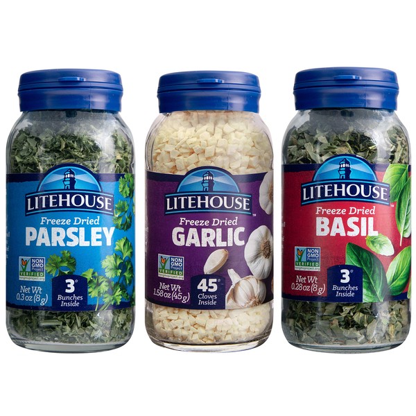 Litehouse Freeze-Dried Herbs Flavors of Italy - Freeze Dried Garlic, Freeze Dried Basil, Freeze Dried Parsley, Non-GMO, Gluten-Free - 3-Pack