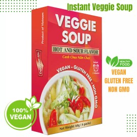La Mekong Foods Instant Veggie Soup - Hot and Sour Flavor, Gluten Free, Non GMO - 10 Boxes