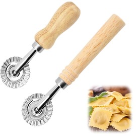ChAusa Set of 2 Toothed Dough Wheel with Single Blade, Dough Cutter Roller Ravioli Cutter Ravioli Crimper Cutter Wheel Pasta Cutter Wheel with Wooden Handle Suitable (12.8 x 4 cm + 16 x 4 cm)