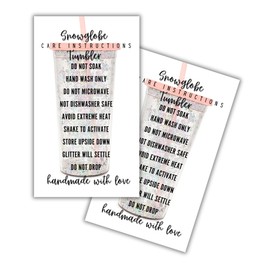 Snowglobe Tumbler Care Instructions Card | 50 pk, 2x3.5” | Handmade Snow Globe Cup Supplies Snow Globe Starter Kit Add To Customer Package DIY Decal SVG Wrap