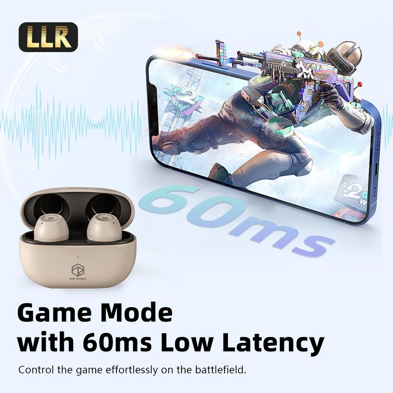 ROSESELSA Ceramics Budget Wireless Earbuds, High-Fidelity Sound, 60ms Gaming Earphones,