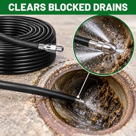 Pressure Washer Sewer Cleaning Hose Kit with Adapter and 3 Drain Jet Nozzles, Multiple Lengths and Connector Types