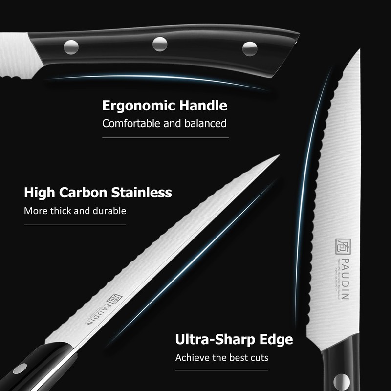 PAUDIN Steak Knives, Steak Knives Set of 8, Razor-Sharp Steak