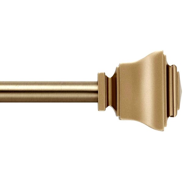 MODE Simplicity Collection 5/8" Diameter Curtain Rod Set with Square Curtain Rod Finials and Steel Wall Mounted Adjustable Curtain Rod, Fits 32” to 90” Windows, Gold