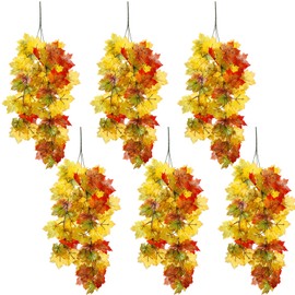Wavyknot 6 Pcs Fall Wall Hanging Decor 29.5 Inch Artificial Hanging Maple Leaves Fake Autumn Leaves Vines for Outdoor Indoor Decor Home Garden Thanksgiving Party(Early Autumn Colors)