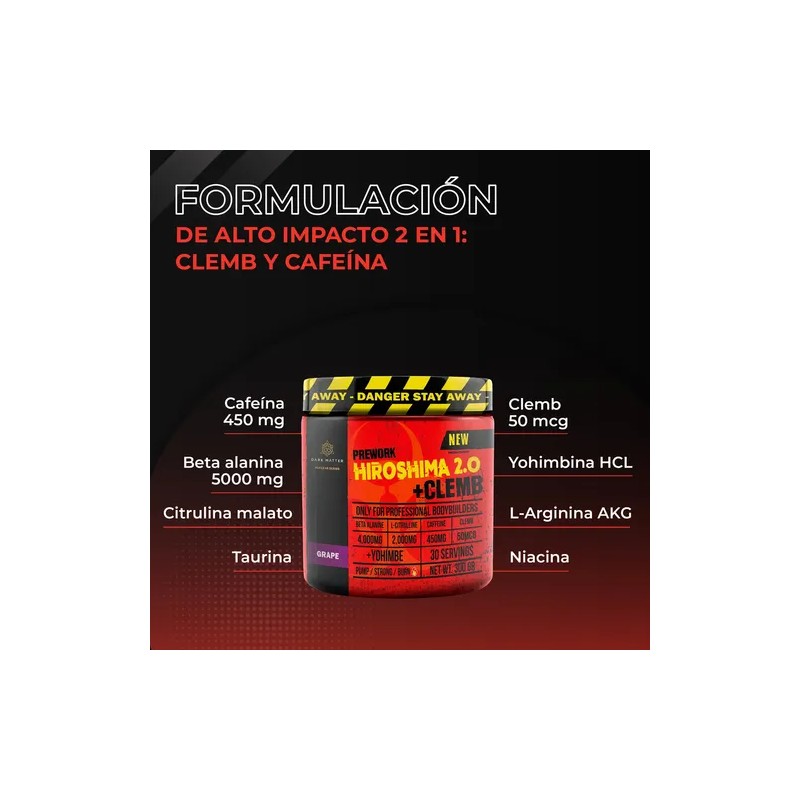 Preentrenador Workout Hiroshima Clemb Oxido 30 Servicios Sabor Uva