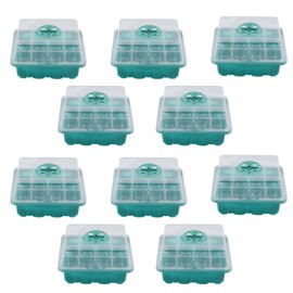 10Pcs Seedling Trays 12 Hole Transparent Adjustable Ventilated Seedling Starter Kits for Flowers Vegetables FruitsGreen