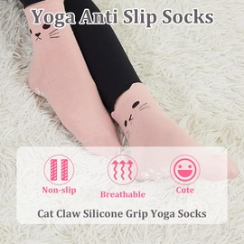 UEIOAVL Women's Yoga Socks, 1 Pair Women's Pilates Non-Slip Socks Yoga Socks Yoga Non-Slip Socks Cute Cat Pattern with Non-Slip Particles for Ballet Dance (Pink)