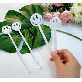 Set of 20 Smiley Face Stir Sticks,Acrylic Groovy Drink Stirrers,Cocktail Stirrers,Party Sticks for Birthday Party Decor, Table Decorations (White)
