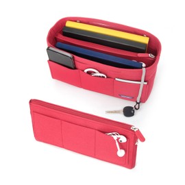 Lucky Sign - Bag Organiser for Handbags, Inner Pockets for Handbags with Key Chain, Multifunctional Felt 26 x 11 x 16 cm - Red